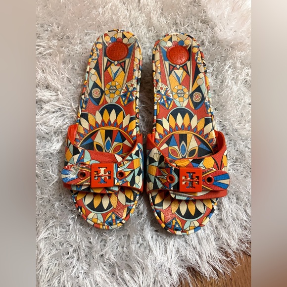 Tory Burch Shoes - Tory Burch Multicolor Geometric Slide Sandals